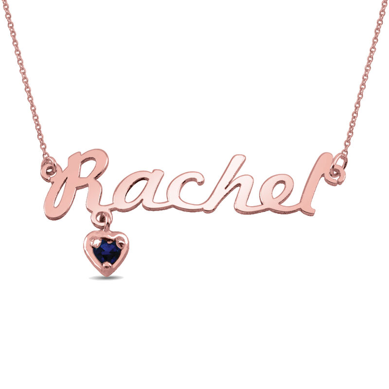 Nameplate Necklace with Birthstone Heart in 10k Rose Gold image number null