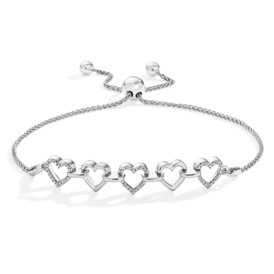 Diamond Multi-Heart Bolo Bracelet in Sterling Silver