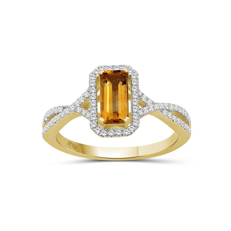 Emerald-Cut Citrine & Diamond Ring in 10k Yellow Gold image number null