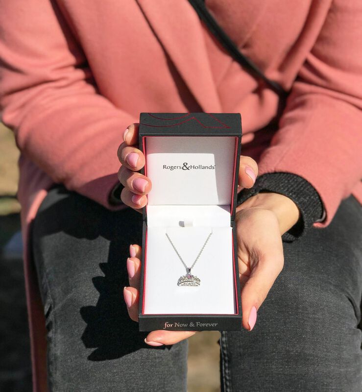 Princess Pink Sapphire & Created White Sapphire Tiara Necklace in Sterling Silver image number null