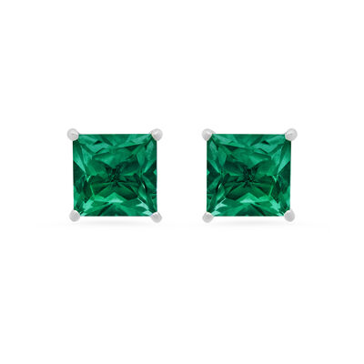 Princess-Cut Created Emerald Solitaire Stud Earrings in 14k White Gold
