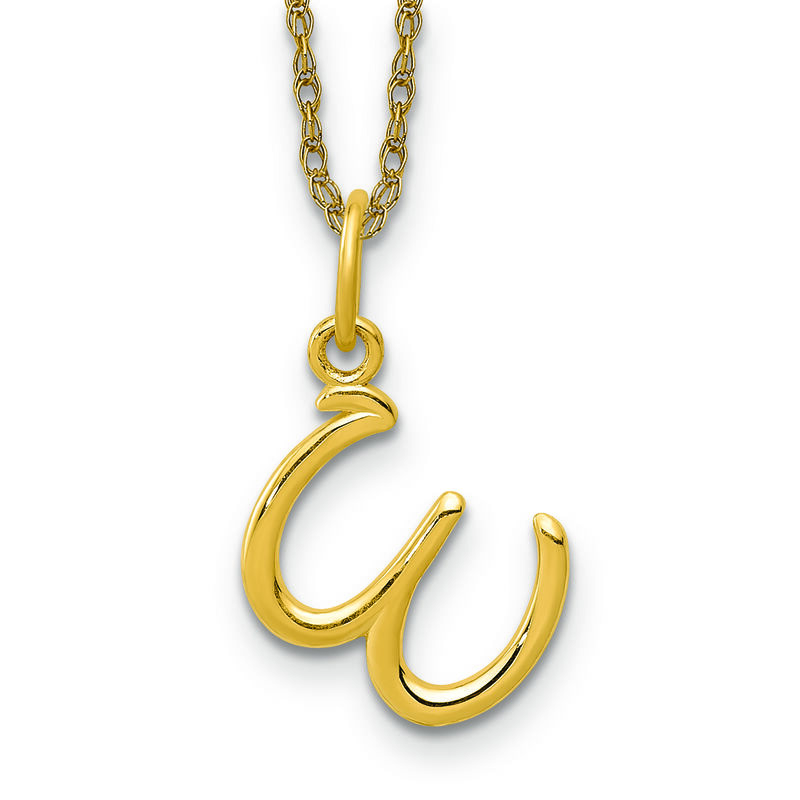 Script W Initial Necklace in 14k Yellow Gold image number null