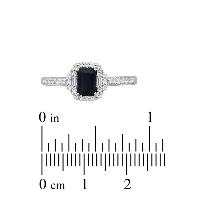 Emerald-Cut Sapphire & Diamond Halo Ring in 10k White Gold image number null