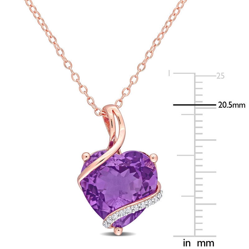Heart-Shaped Amethyst & Diamond Wrapped Pendant in Rose Gold Plated Sterling Silver image number null