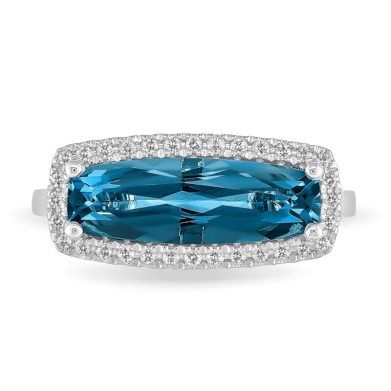 Cushion-Cut London Blue Topaz & Diamond Halo Ring in 10k White Gold image number null