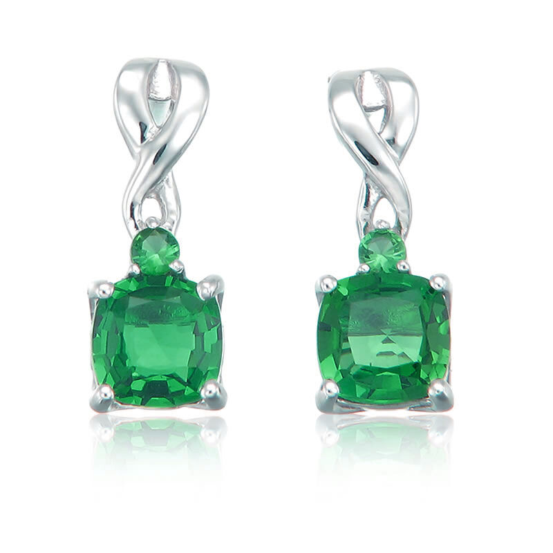 Created Emerald Drop Twist Earrings in Sterling Silver image number null