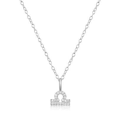 Lab Grown Diamond Libra Constellation Pendant Necklace in Sterling Silver