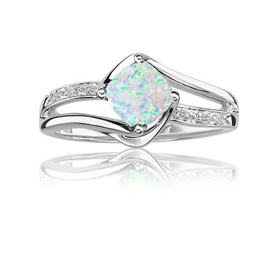 Created Opal & Diamond Birthstone Ring in Sterling Silver