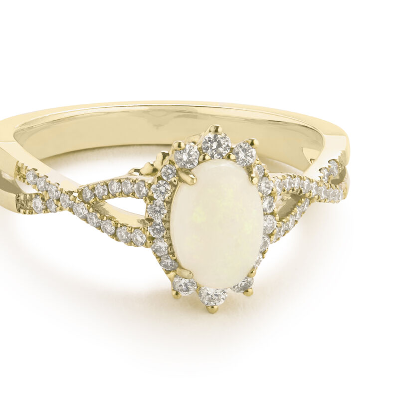 JK Crown Collection Oval-Cut Opal Diamond Blue Topaz Ring in 10k Yellow Gold image number null