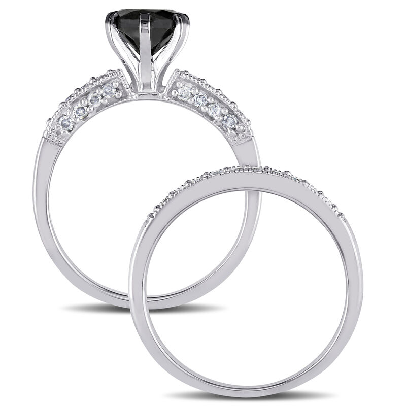 Round Black & White Diamond Engagement Ring + Band 1-1/3ctw. in White Gold image number null
