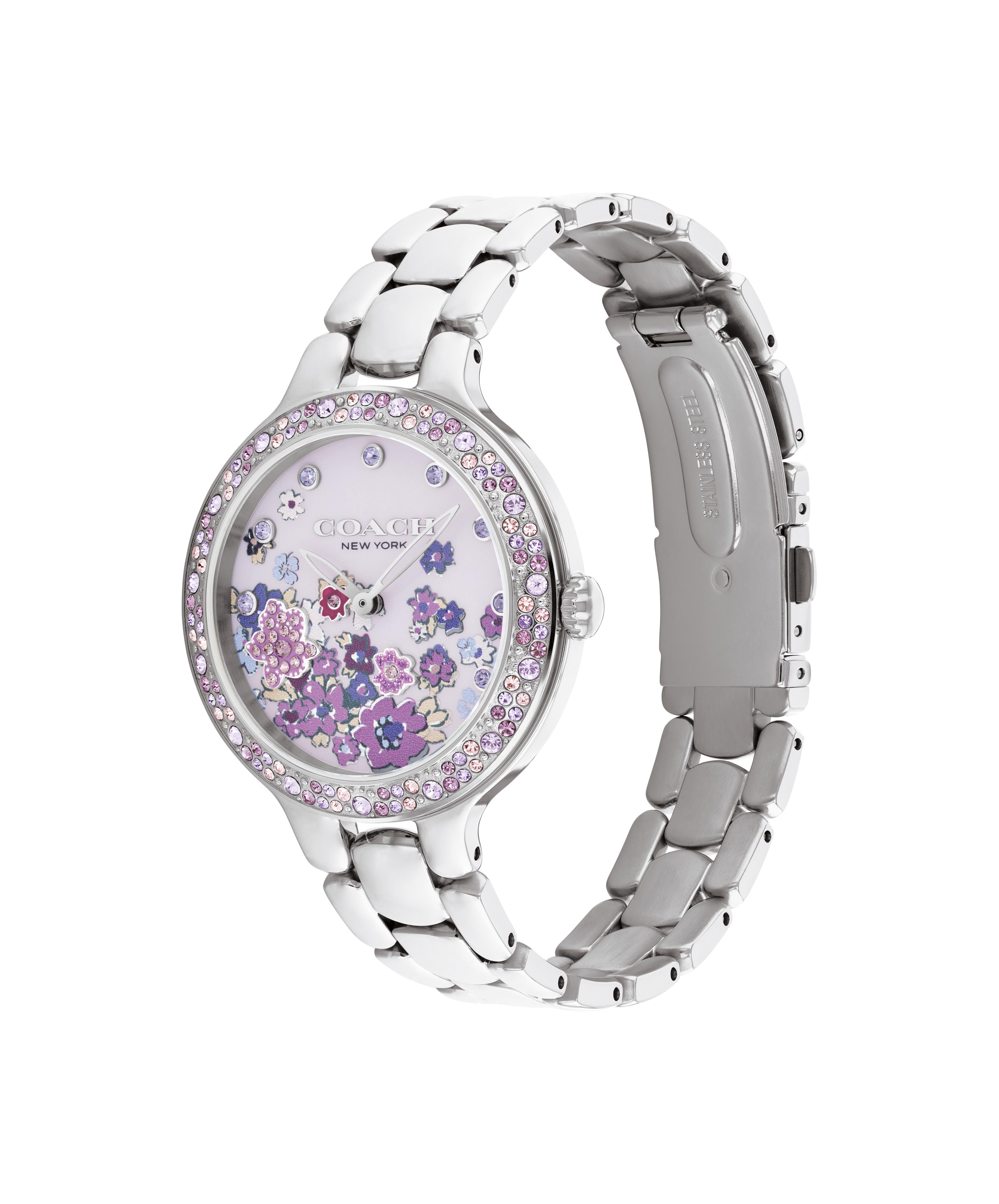 Coach Ladies' Chelsea Purple Floral Dial Stainless Steel Bracelet