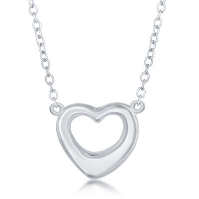 Open Puffed Heart Pendant in Sterling Silver