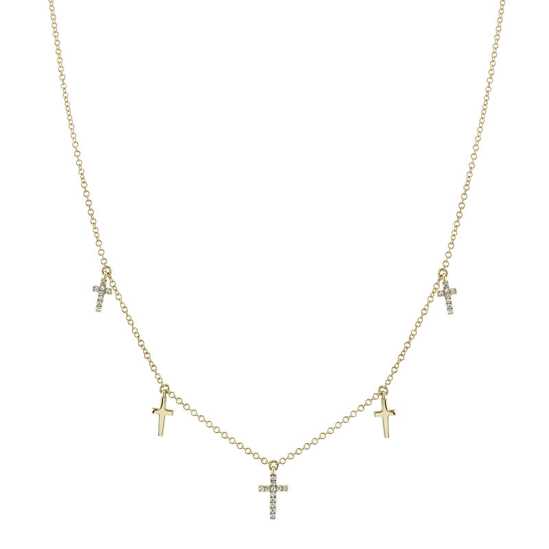 Shy Creation 0.09 ctw Diamond Cross Dangle Necklace in 14k Yellow Gold image number null