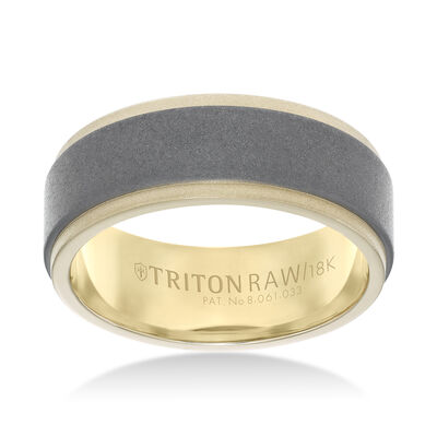 TritonRAW Tungsten Flat Matte Men's High Polished 18k Yellow Gold Edge Band