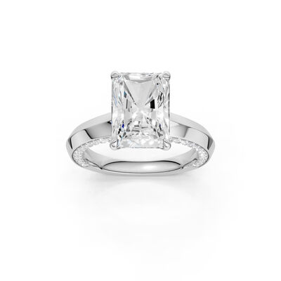 Radiant Lab Grown Diamond 4 1/2ctw. Knife Edge Engagement Ring with Diamond Side Profile in 14k White Gold