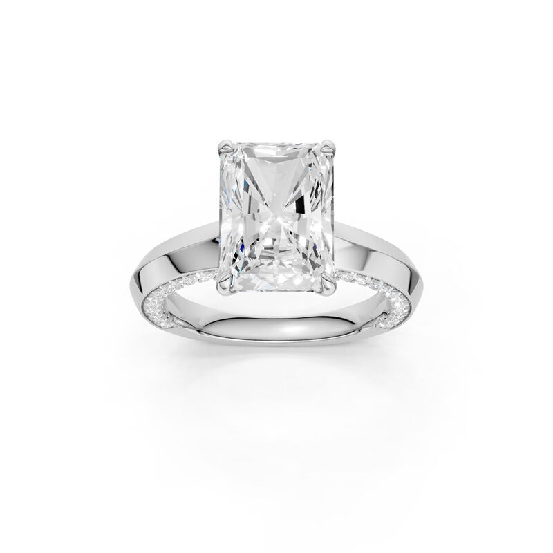 Radiant Lab Grown Diamond 4 1/2ctw. Knife Edge Engagement Ring with Diamond Side Profile in 14k White Gold image number null