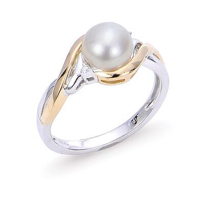 Imperial Pearl Classic Pearl & Diamond Accent Ring in 10k Gold