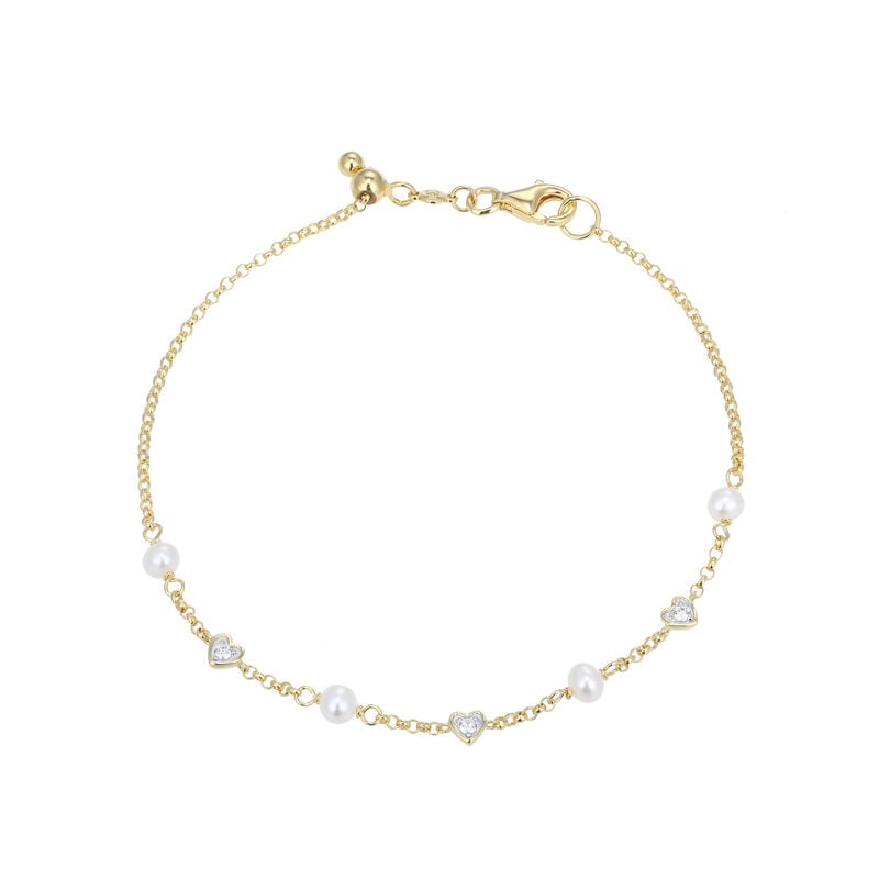 Freshwater Cultured Pearl & Lab Grown Diamond Heart Bracelet in Gold Plated Sterling Silver image number null