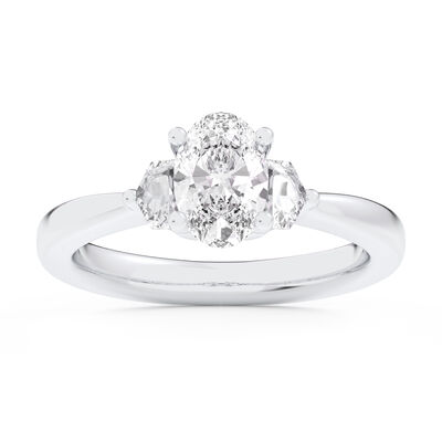 Oval-Cut Lab Grown 1 1/5ctw. Diamond Three-Stone with Cadillac Engagement Ring in 14k White Gold