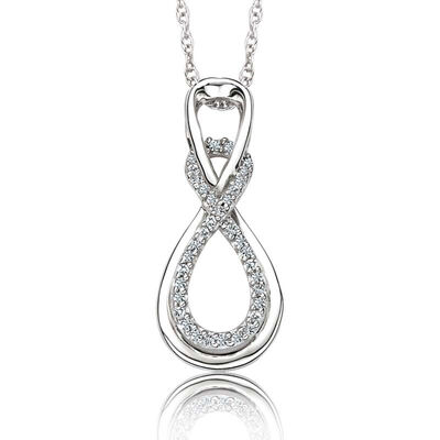 Love Knot Diamond Double Loop Pendant in Sterling Silver