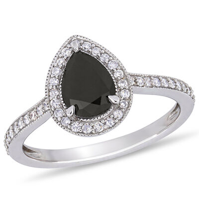 Black & White Diamond Beaded Halo Bridal Set 1 1/4ctw. in 10k White Gold