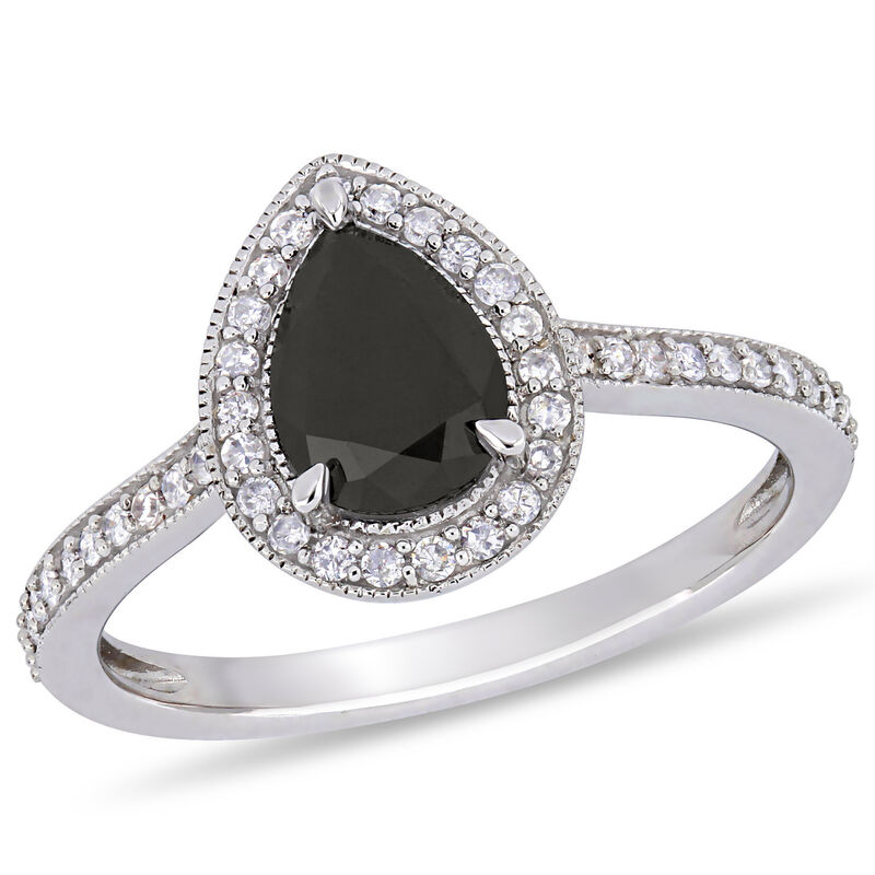 Black & White Diamond Beaded Halo Bridal Set 1 1/4ctw. in 10k White Gold image number null