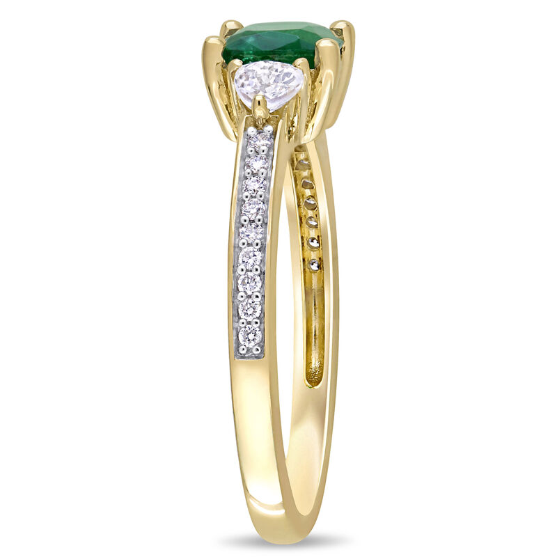 Cushion-Cut Emerald & White Sapphire Diamond Ring in 14k Yellow Gold image number null