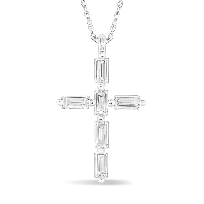 Baguette Diamond Cross Pendant in 10k White Gold image number null