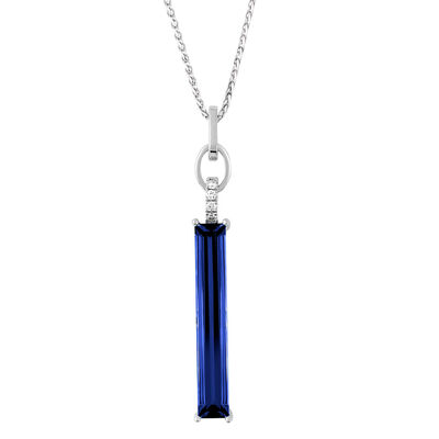 Chatham Created Sapphire Elongated Pendant in 14k White Gold