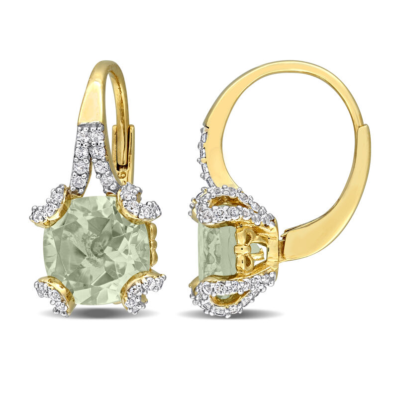 Green Quartz & White Topaz Leverback Earrings in Gold Plated image number null