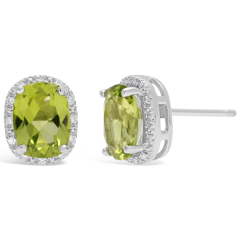 Peridot & Diamond Halo Stud Earrings in Sterling Silver image number null