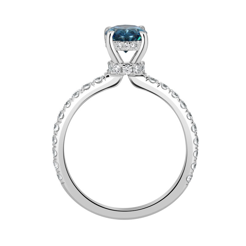 Oval-Cut Lab Grown 1 3/8ctw. Blue Diamond with Hidden Halo Diamond Collar Engagement Ring in 14k White Gold image number null