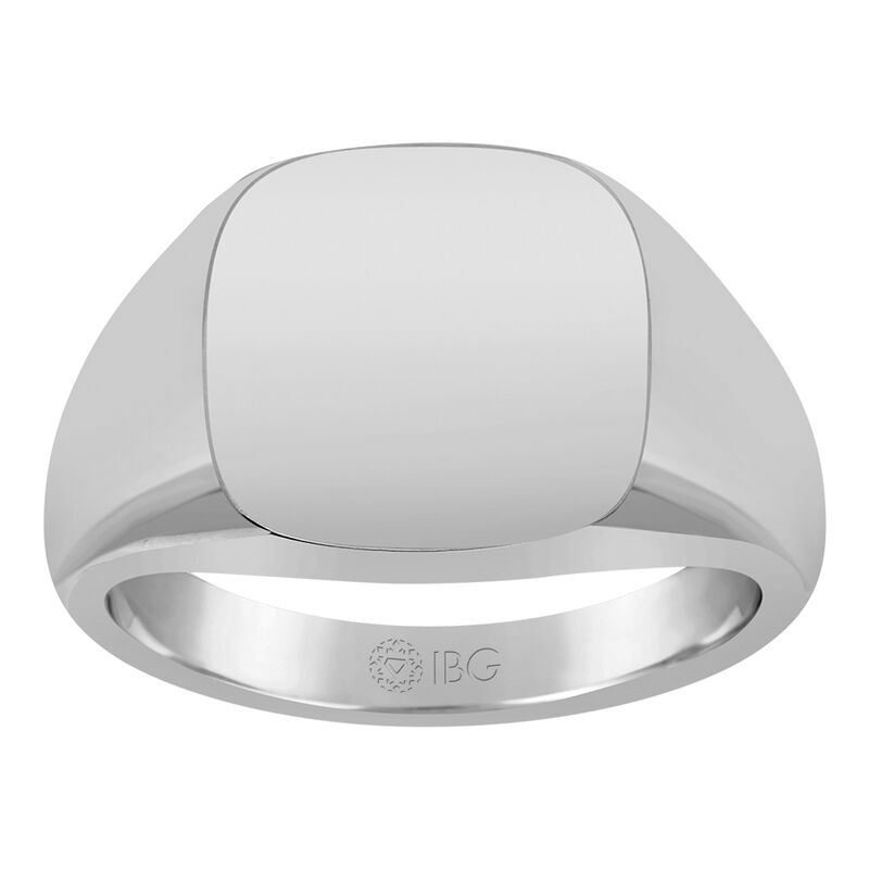 Cushion All polished Top Signet Ring 14x14mm in 14k White Gold image number null