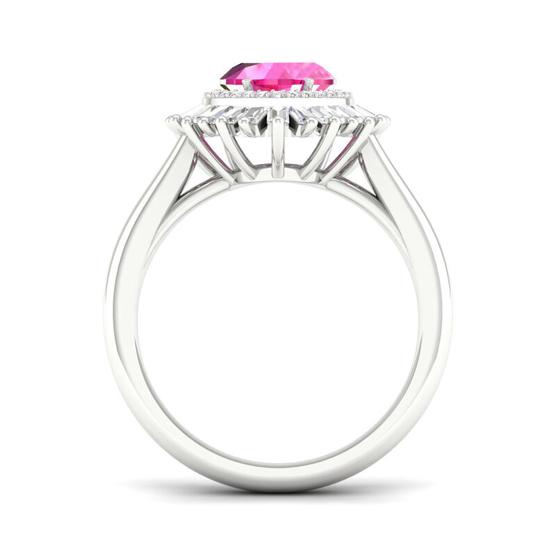 Created Pink & White Sapphire Heart Halo Ring in Sterling Silver image number null