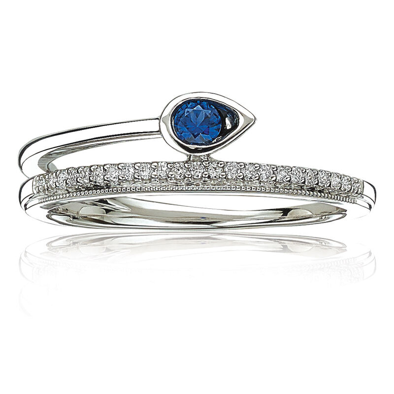 Blue Sapphire & Diamond Fashion Ring in 10k White Gold image number null