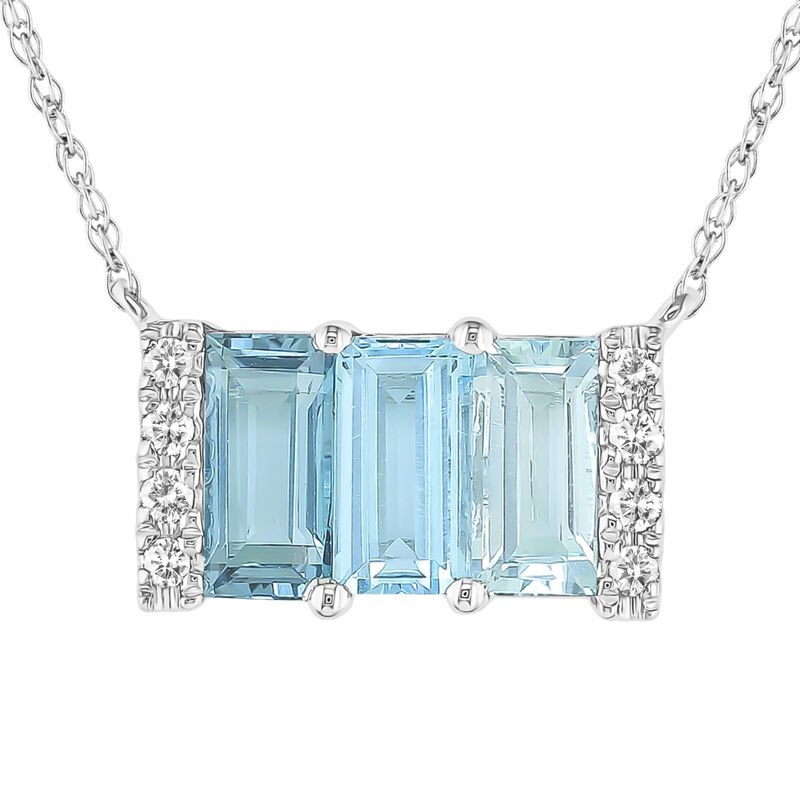 Blue Topaz & Diamond 3 Stone Baguette Necklace in 10k White Gold image number null
