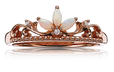 Opal & Diamond Princess Crown Tiara Ring in Rose Gold