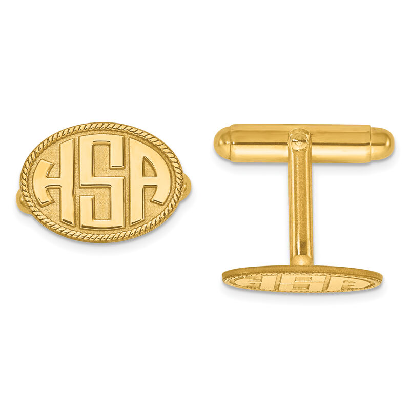Raised Letters Oval Border Monogram Cuff Links in Gold Plated Sterling Silver (up to 3 letters) image number null