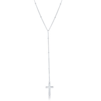 Lariat Hanging Cross Fashion Necklace in Sterling Silver