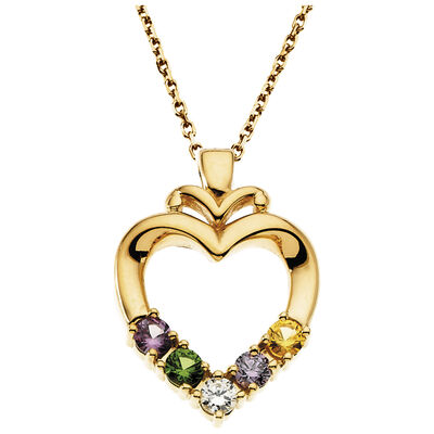 5-Stone Family Heart Pendant in 10k Yellow Gold