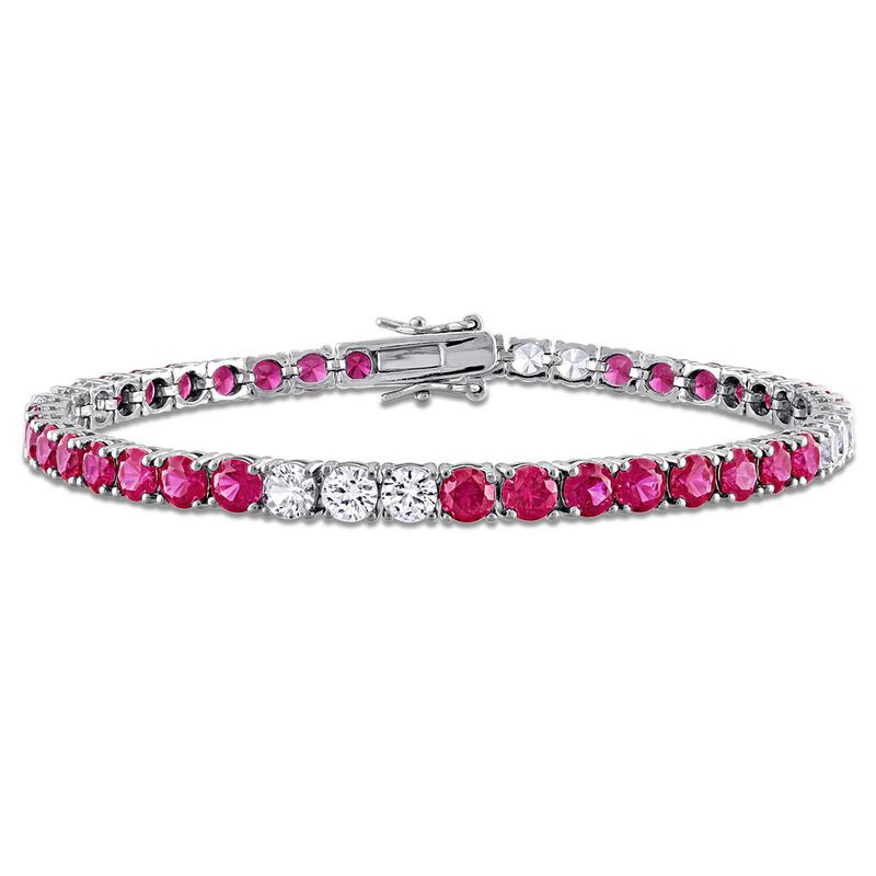 Created Ruby & Created White Sapphire 13 1/2ctw. Tennis Bracelet in Sterling Silver image number null