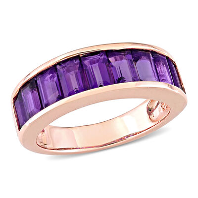 African-Amethyst Semi-Eternity Anniversary Band in Rose Gold Plated Sterling Silver