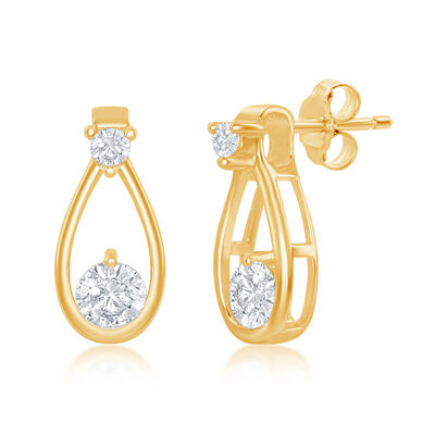CZ Pear Shaped Stud Earrings in Gold Plated Sterling Silver