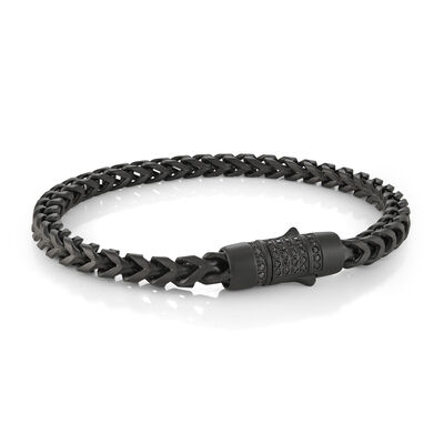 Men's 8.5" 6mm Round Franco Bracelet in Black Matte IP With Black Cubic Zirconia Clasp