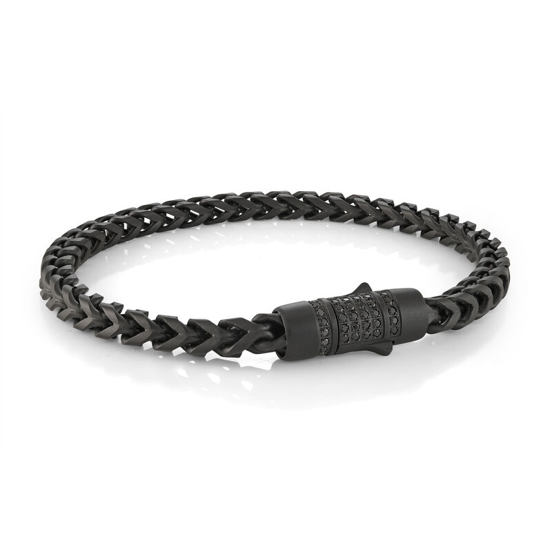 Men's 8.5" 6mm Round Franco Bracelet in Black Matte IP With Black Cubic Zirconia Clasp image number null