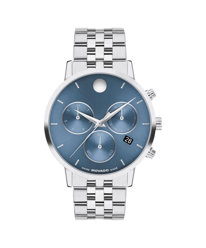 Movado Men's Museum Classic Chronograph Blue Dial Stainless Steel 42mm Watch 0607998 image number null