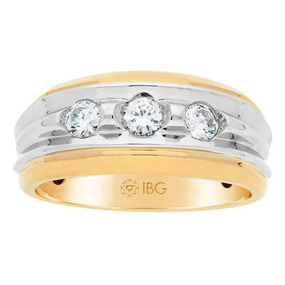 IBGoodman Men's 3-Stone Diamond Ring in 14k White & Yellow Gold