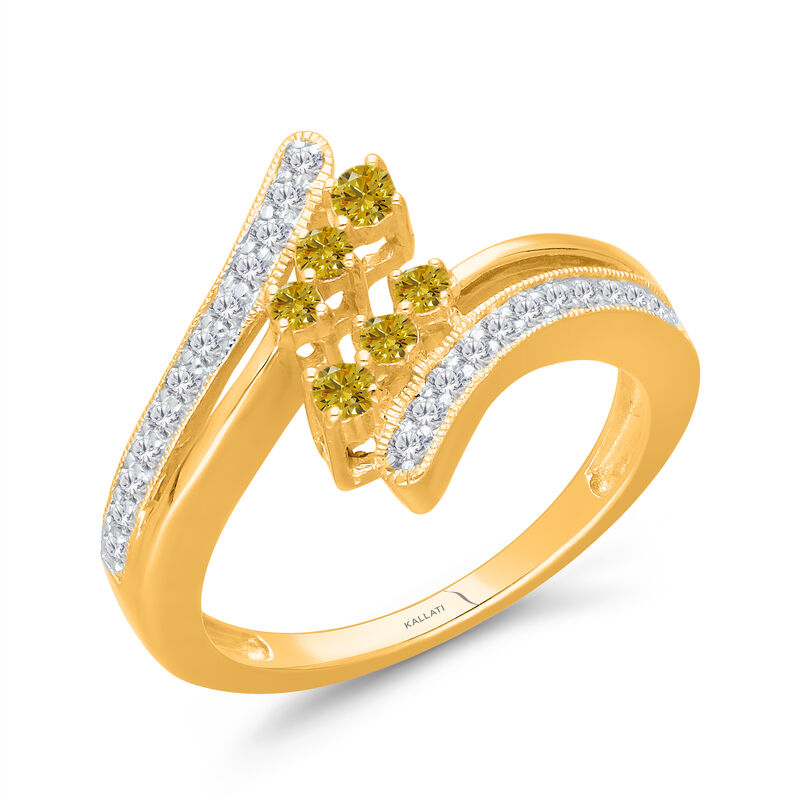 Brilliant-Cut .45ctw. White & Yellow Diamond Bypass Fashion Ring in 14k Yellow Gold image number null
