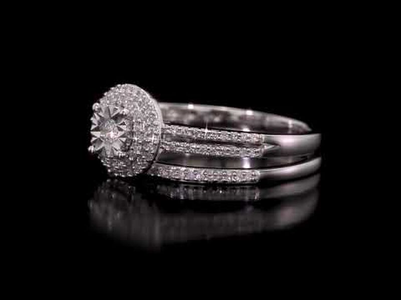 Diamond Halo Bridal Set 3/8ctw in 10k White Gold image number null