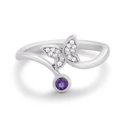 Amethyst and White Sapphire Butterfly Ring in Sterling Silver